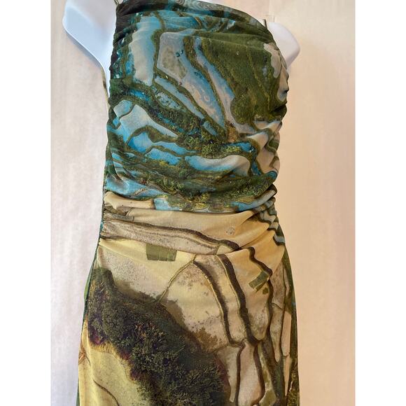 Zara Artistic Green and Tan Midi Dress - Picture 4 of 7